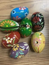 7 Piece Set Of Easter Hand-painted Wooden Eggs.