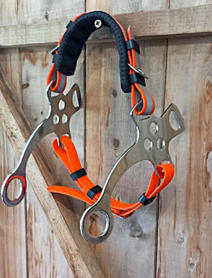 Hi Visibility, Synthetic, Bit Less, Hackamore Noseband in Reflective Matt Orange