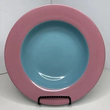 Lindt Stymiest Colorways Rimmed Soup Bowl 9” Pink Turquoise Discontinued
