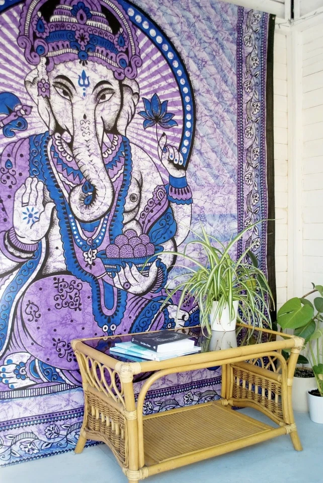 Indian Tapestry Wall Hanging Large Mandala Ganesh Bed Tapestries Purple Boho Uk - Image 2 of 4
