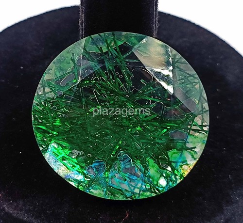Green Rutilated Quartz 110 Ct Certified Round Cut Loose Gemstone 34x14mm 4AUU - Picture 6 of 8