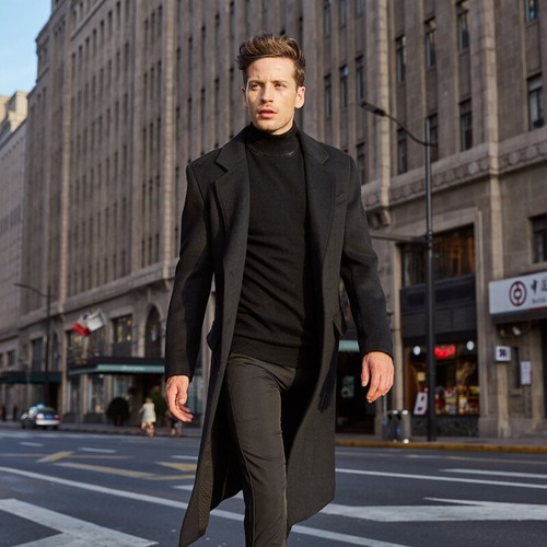 Men Woolen Single breasted Overcoat 