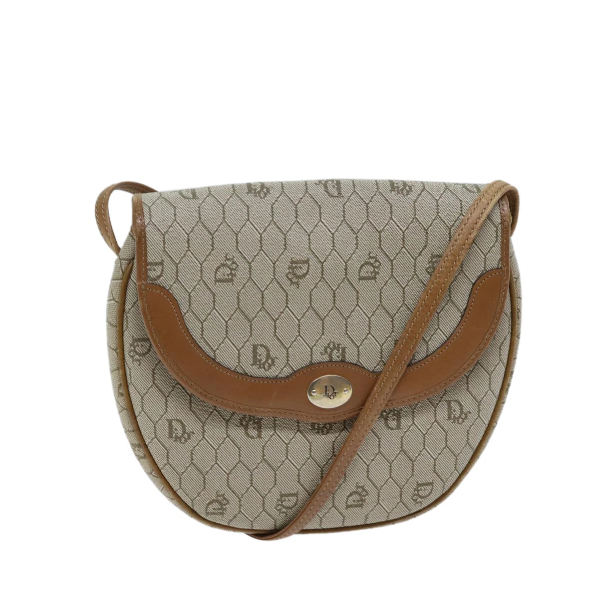 Sac bandoulière Christian Dior toile nid d'abeille PVC cuir beige authentique 70811