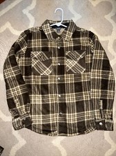 Eddie Bauer Boys Sherpa Lined Snap Front Plaid Shirt Jacket Size 10/12 New