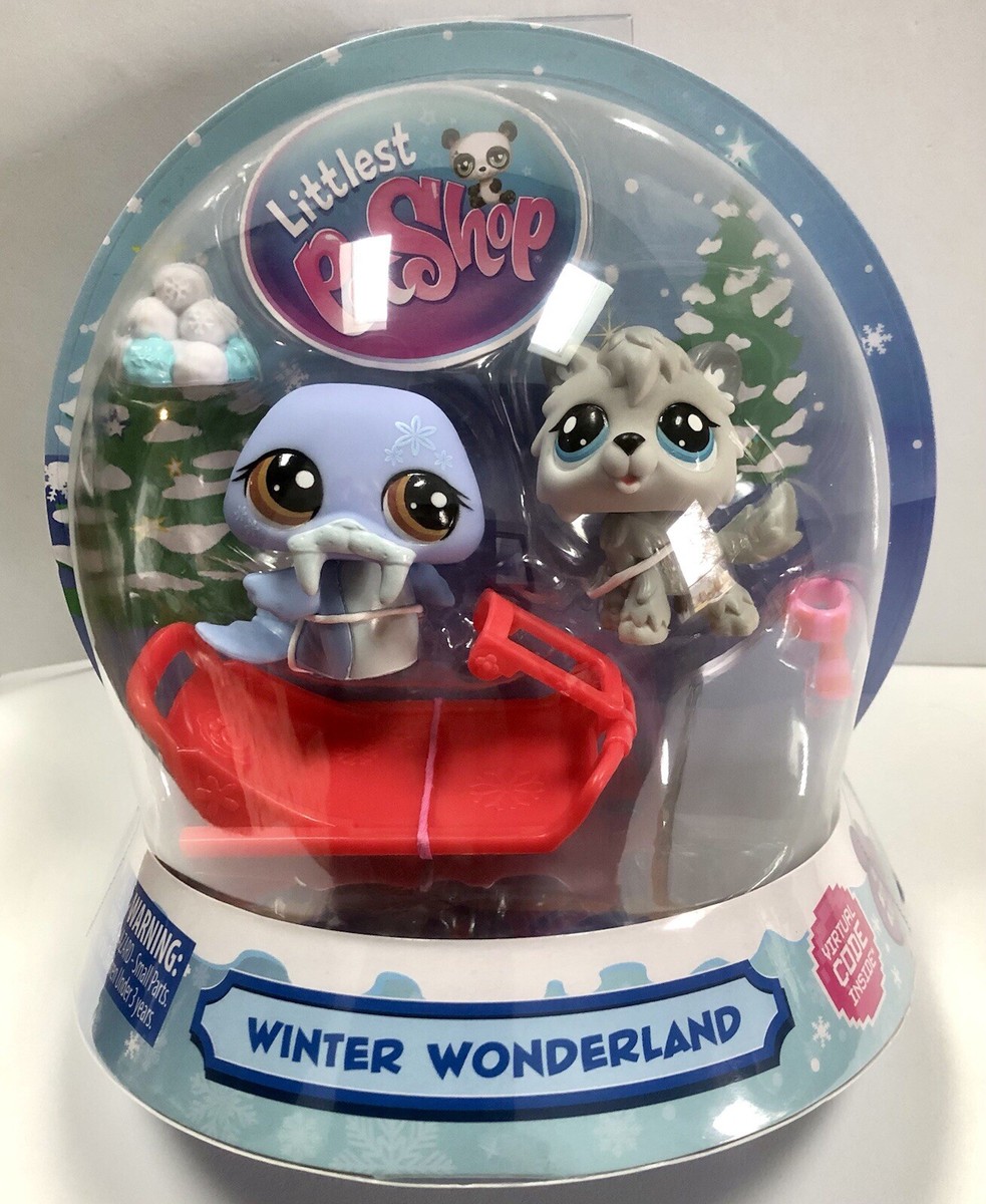 LITTLEST PET SHOP WINTER WONDERLAND SNOW GLOBE #17 Walrus #20 Wolf
