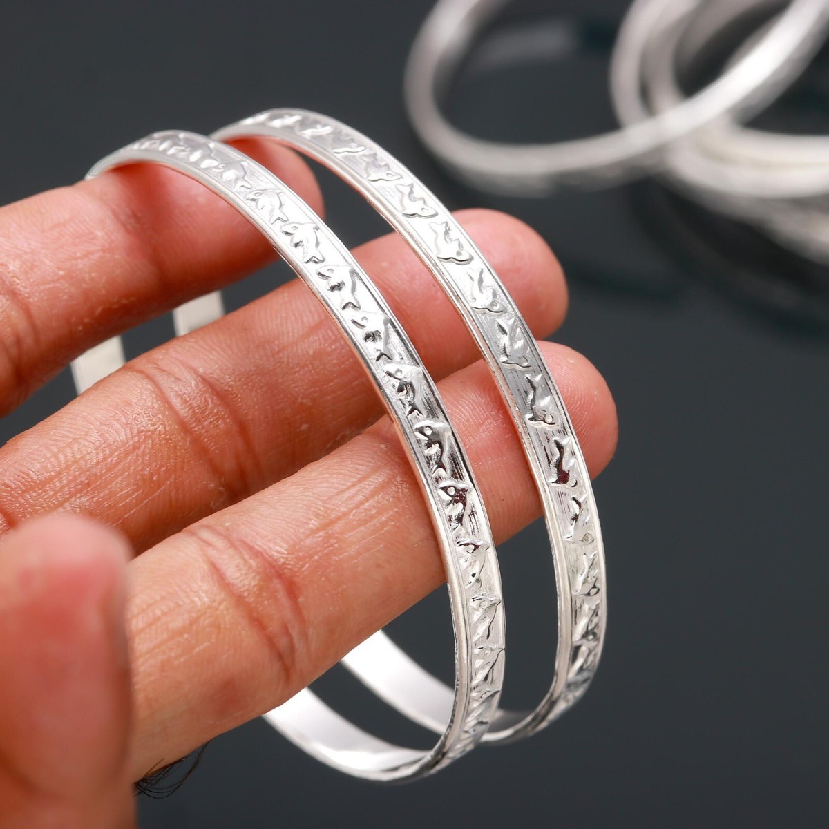 925 Sterling Silver Handmade Fish Craved Bangles Women Jewelry 7