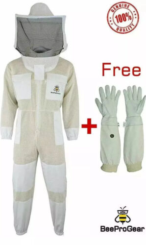 Costume complet ventilé unisexe apicole de qualité supérieure 3 couches et voile rond + gants. XL - Photo 1/10