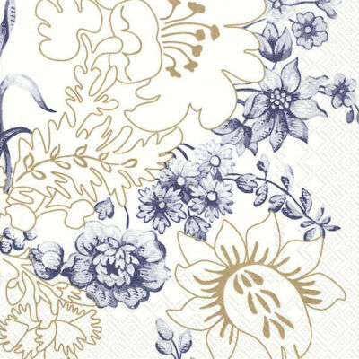 Servietten PALMER'S SILK (V&A) blau gold Blumenpapier 33 cm quadratisch 3-lagig 20er Pack