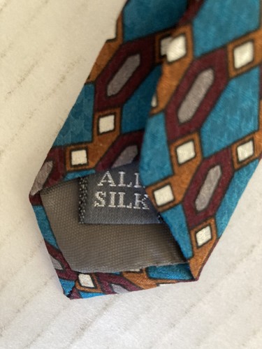 Jones New York Men's Necktie Tie Silk Teal Maroon Gray Tan Geometric Made in USA - Picture 5 of 6