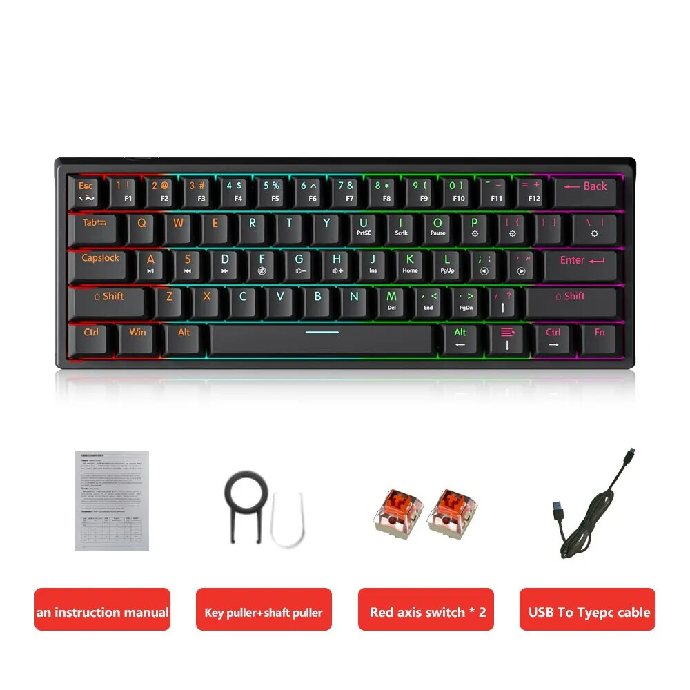 61-Key Wired Gaming Mechanical Keyboard with RGB Backlit Red Switch Hot Swappable-image