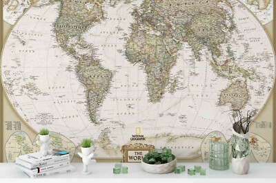 3D Vintage Brown World Map Wall Murals Wallpaper Murals Wall Sticker