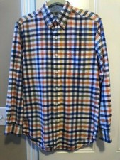 SADDLEBRED Vintage Oxford Plaid Men's Shirt Small Blue Orange Yellow White EUC