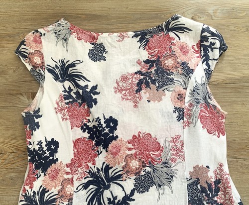 HD DIFFUSION Paris 16 / 18 Pure LINEN floral SHIFT DRESS cap slv pockets ITALY - Picture 7 of 13