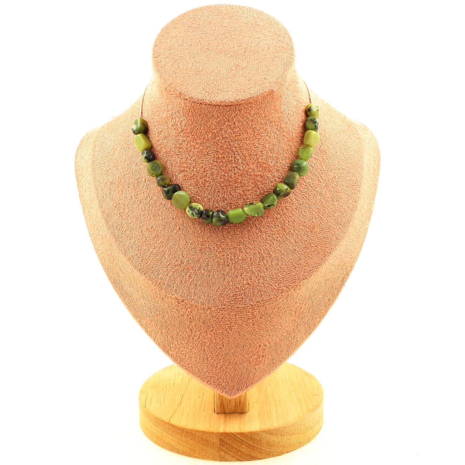 Collier jade néphrite de Xiuyan contre le stress 20 perles minérales naturelles