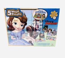 Disney Junior 5 Wooden Puzzles in Wood Storage Box