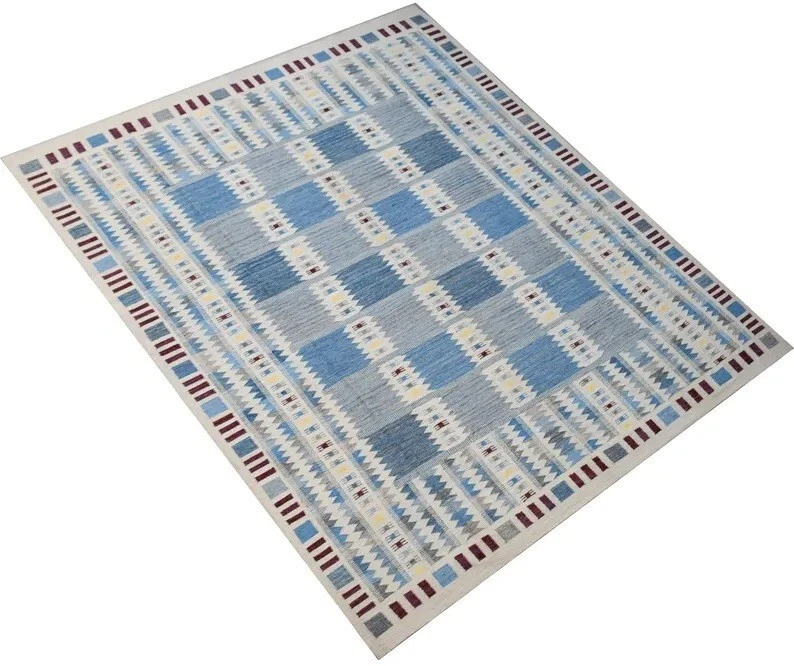 Alfombra Kilim sueca escandinava tejido plano azul para sala de estar alfombra dormitorio Foto 2 de 4