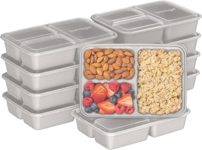 Bentgo 20-Piece Lightweight, Durable, Reusable BPA-Free 3-Compartment Containers
