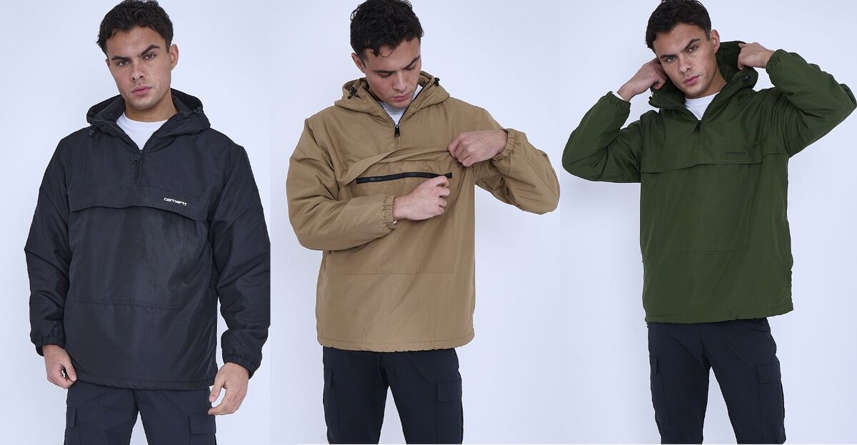 Carhartt WIP Mens Windbreaker Pullover Fleece Lined Hooded Carhartt WIP Mens Windbreaker Pullover Fleece Lined Hooded