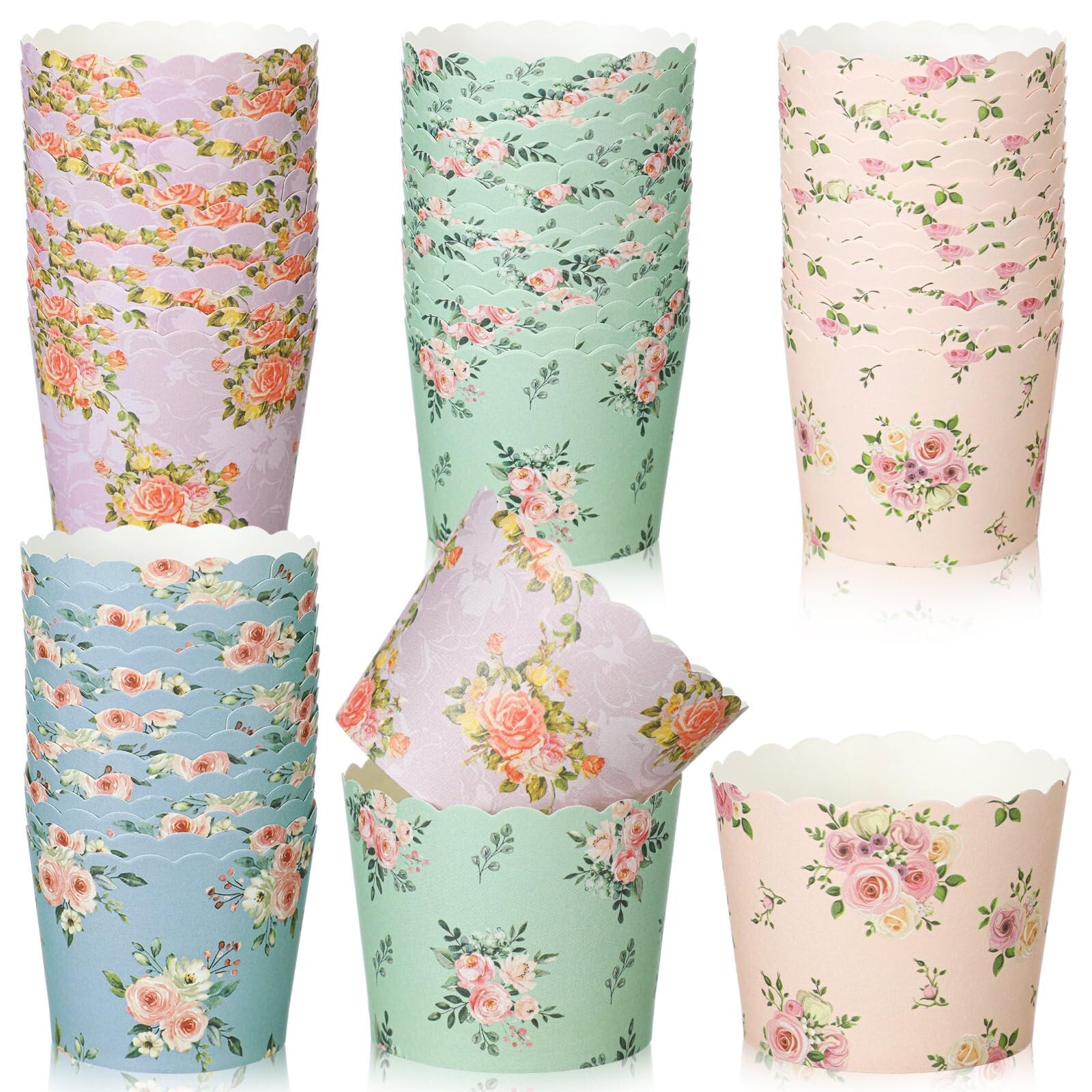 Uiifan 60 Pcs Floral Baking Cups Disposable Greaseproof Muffin Liners for Cupcakes