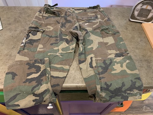 Military Woodland Camo Pants XL Long Distressed - Picture 4 of 5