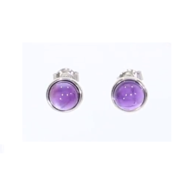 Boucles D'oreilles Puces Améthyste 6mm - Argent Massif 925 Rhodié - Neuf Avec étiquettes