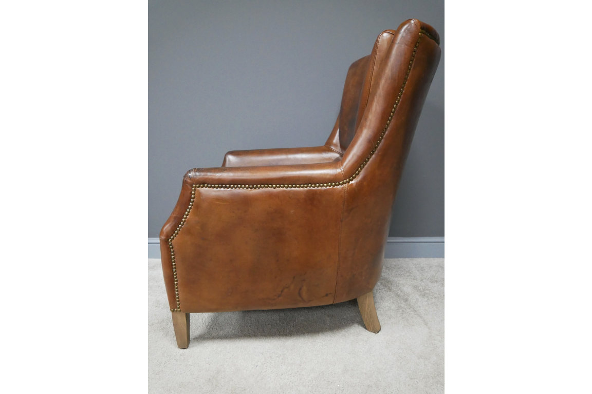 Brazilian leather Chair style Reading Chair Tan Leather High Back Arm