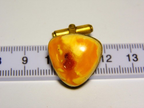 Vintage Baltic Amber Cufflink Butterscotch Egg yolk Yellow Brown Old Stone 6007 - Picture 2 of 9