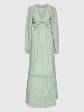 NA-KD Womens Green White Pattern Maxi Ruffle Dress Size 38