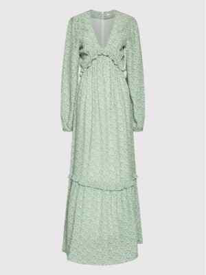 NA-KD Womens Green White Pattern Maxi Ruffle Dress Size 38
