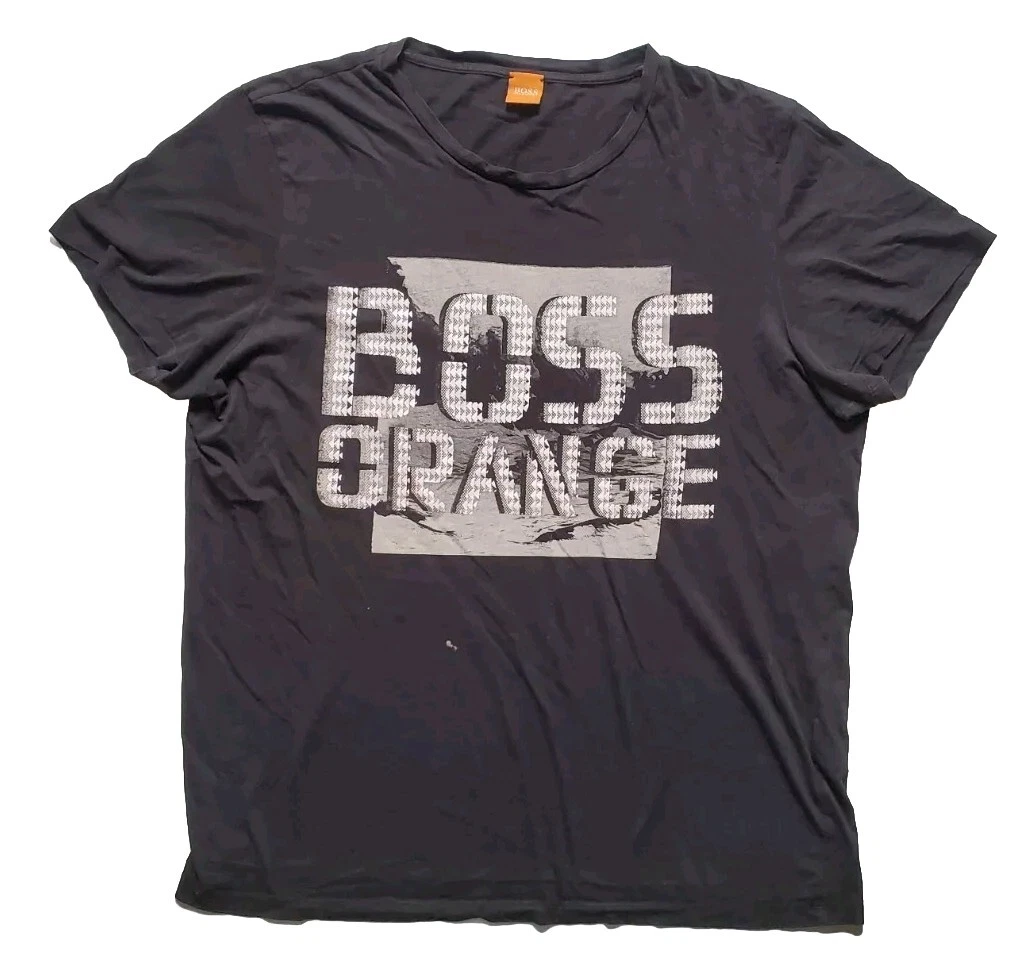 HUGO BOSS Tshirt T Shirt Mens L Black Boss Orange Vintage Y2K