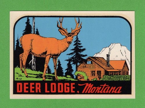 VINTAGE ORIGINAL 1950 SOUVENIR "DEER LODGE MONTANA" TREASURE STATE DECAL ART - 第 1/1 張圖片