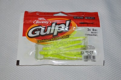 BERKLEY ~ GULP! ~ MINNOW CHARTREUSE SHAD ~ 3 IN. ~ 8 CM ~ 12 COUNT ~ NEW SEALED