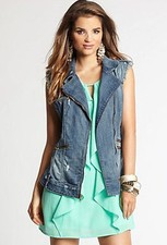 GUESS Denim Jean Vest Mila Denim Moto Vest Blue Jean Size S Small NWT 118