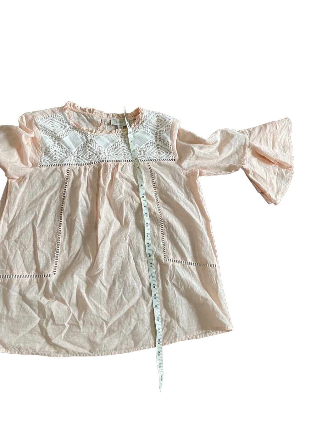 LOFT SOFT PEACH & WHITE CROCHET YOKE BELL SLEEVE COTT… Gem