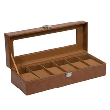 6Slot Watch Box PU Leather Watch Case Watch Holder Organizer Jewelry Storage Box