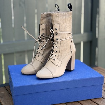 Stuart Weitzman Veruka Lace-Up Boots Lace Up Chunky Heel STONE Mauve