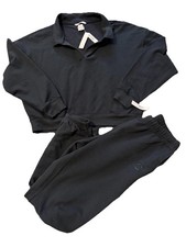 Victoria Secret Club Fleece Sweat Suit Black Medium V-neck Crop Top/pants Set
