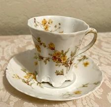 Bargain!  Haviland Limoges France. Demi Footed Cocoa Cup & Saucer Yellow Floral