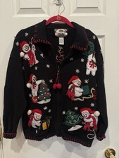 Tiara International Vtg Christmas Snowman Full Zip Cardigan L Holiday Whimsical