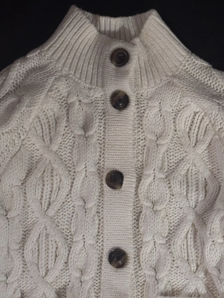 Talbots Women’s Sweater Cable Knit Mockneck Cardigan Petite Small Cozy Chunky - Image 2 of 4