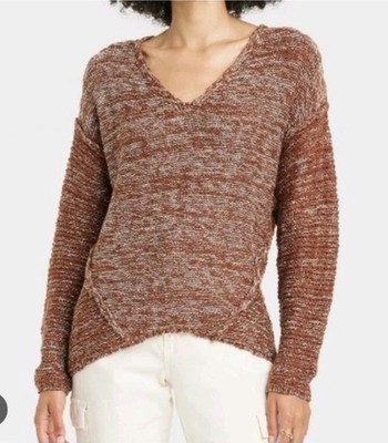 Universal Thread Womens Sweater V-Neck Long Sleeve Chunky  Knit Brown Sz S 0265
