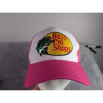 Bass Pro Shops Pink White Mesh Trucker Hat Snapback Gone Fishing Logo Cap OSFM