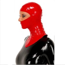 Red 0.4MM Latex Rubber Hood with Neck 0.6MM Corset Fetish Mask for Party Cosplay