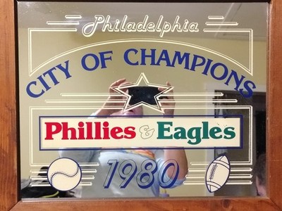 Philadelphia 1980 City of Champions Phillies &Eagles glass mirror 