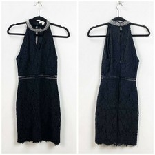 Francesca's Small Womens Black Lace Rhinestone Collar Halter Sheath Dress