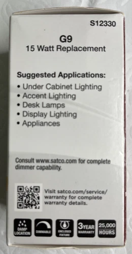 SATCO G9 15 Watt LED Replacement Bulb- Soft White, 2, Frosted, 180 Lumens, 3000K - Picture 6 of 8