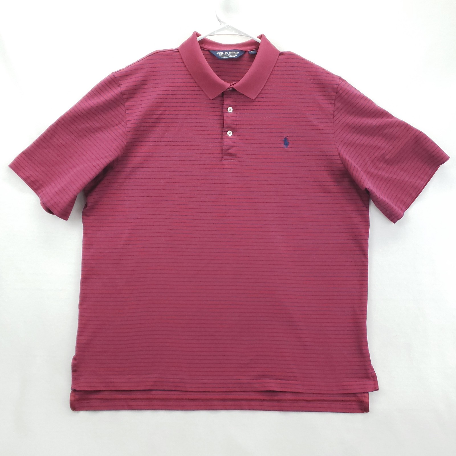 PONY Polo Ralph Lauren golf camicia uomo XL rosso blu a righe manica corta vestibilità classica