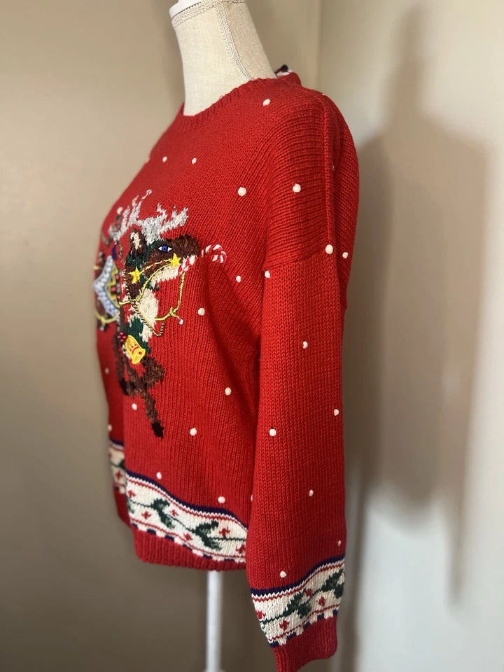 Suéter de Navidad Marisa Christina XL Mary Engelbreit Reno Santa Años 90’s Vint Foto 4 de 4
