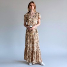 American Eagle Floral Maxi Dress Tassel Lace Boho Size S Cottagecore Whimsical