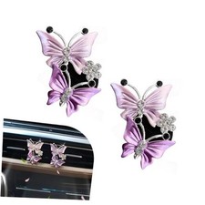 Car Air Vent Clip, Bling Dual Butterfly Auto Vent Ornament, Cute 2 PCS Purple